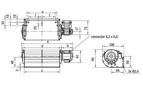 Габаритные размеры вентилятора QLN65/2400A1-3025L-146 ho